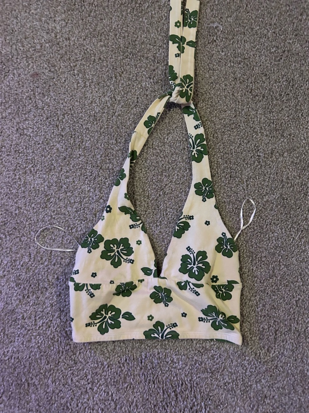 Like New Garage Cream Halter Crop Top with Green Floral Print